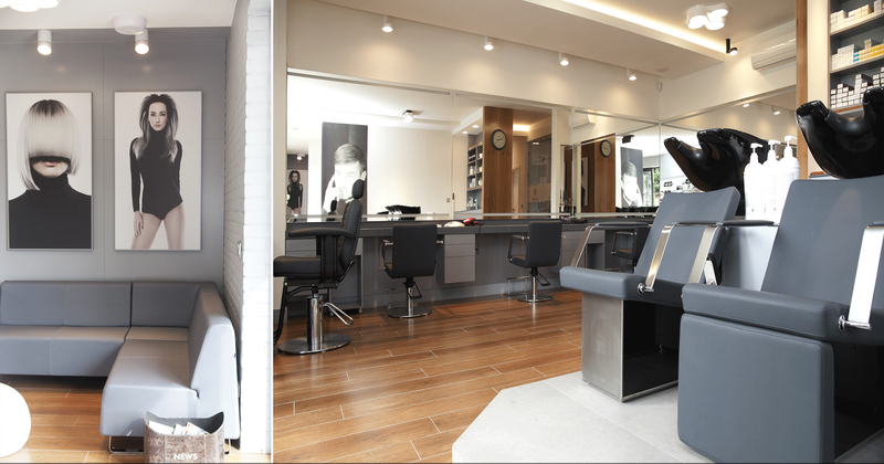 7-5 Format Design, projekt salonu fryzjersko kosmetycznego, stanowisko do mycia włosów, fotel fryzjerski